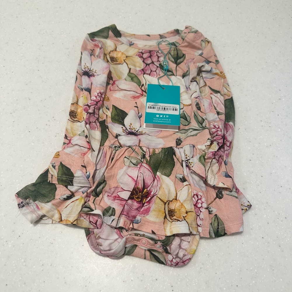 NWT Posh Penut Margot Long Sleeve Basic Twill Floral Print Bodysuit 6-12 Mo - Picture 4 of 6